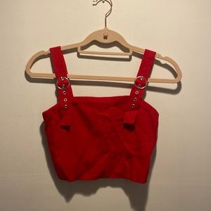 Red buckle crop top